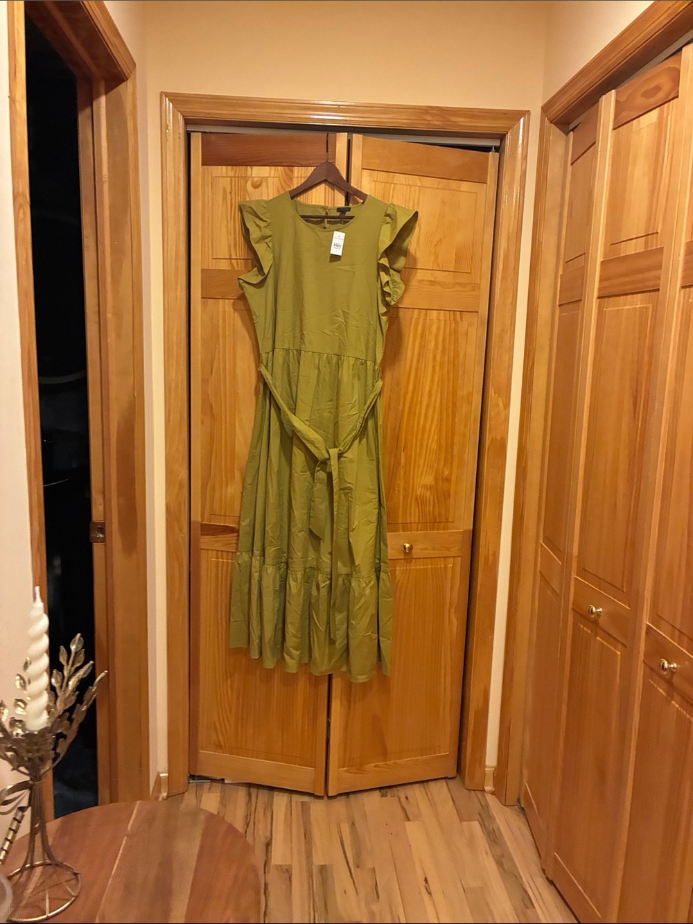 Ann Taylor Olive Green Ruffle Sleeve Maxi Dress
